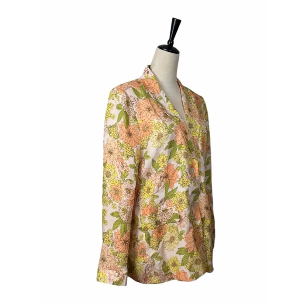 J.Crew Parke Blazer Cupro Blend Retro Zinnia Floral Women’s 10 Orange Green
